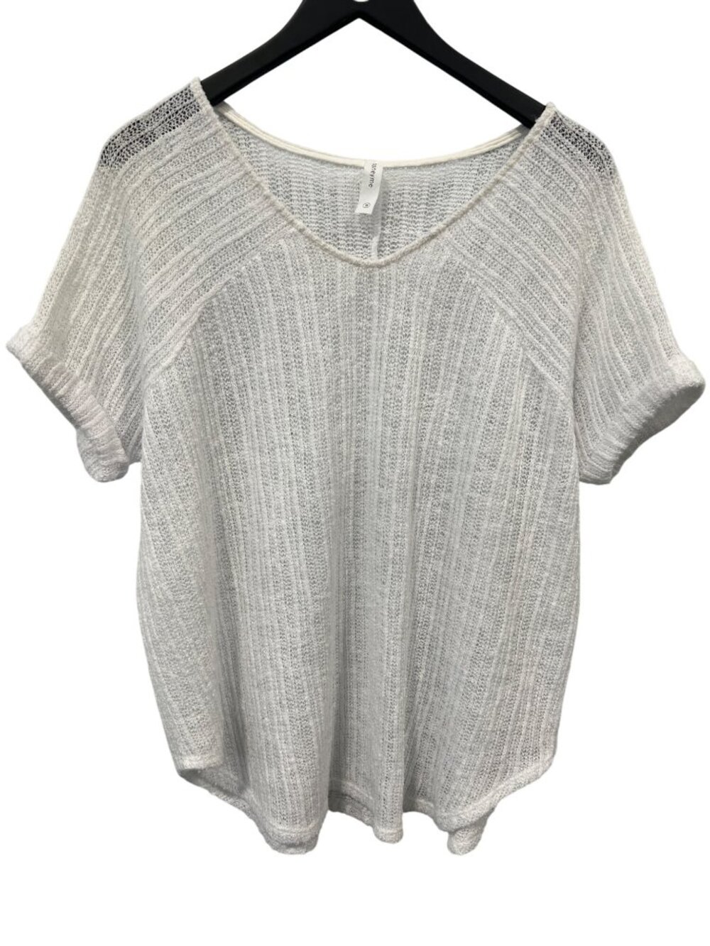Honeyme Top Medium Cuffed Sleeve Open Weave White Polyester Cozy Knit Minimalist
